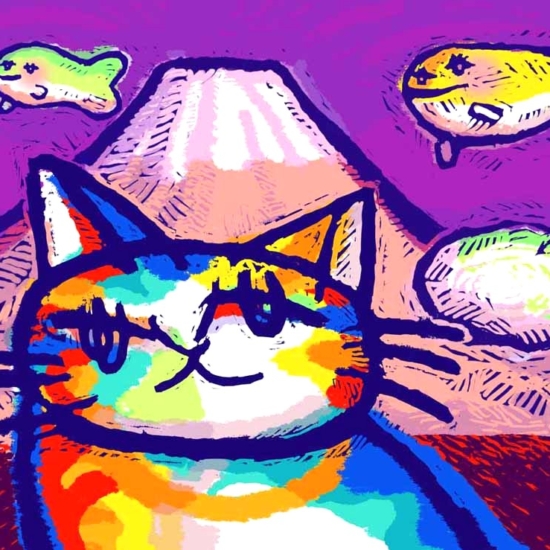 マイケル・ルーの絵画作品　タイトルは、ファジーと富士